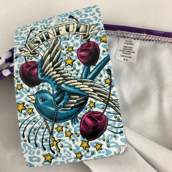 Sinful by Affliction Bikini Bottom Studded Birds Leopard Rhinestone Blue Size XS - Picture 4 of 4